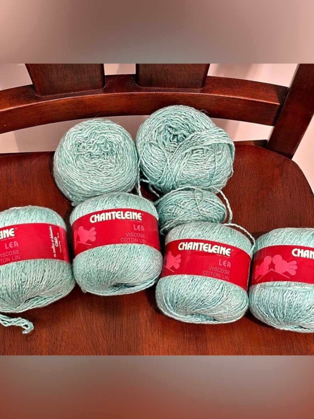Lot of 6 Chanteleine Lea Vintage French Yarn - Mint Green Color #47774, Lot #105